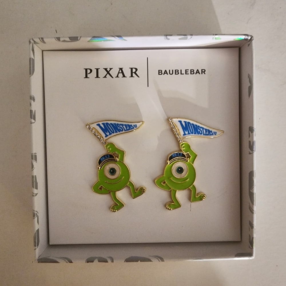 Pixar BaubleBar Disney Monsters University Mike Wazowski‎ Earrings New In Box